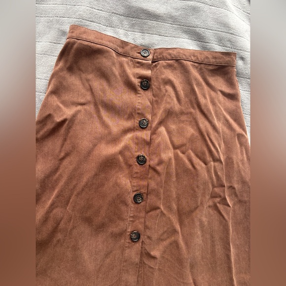 Nora Skirt Brown Button-Front Midi Skirt Cotton - Picture 4 of 10